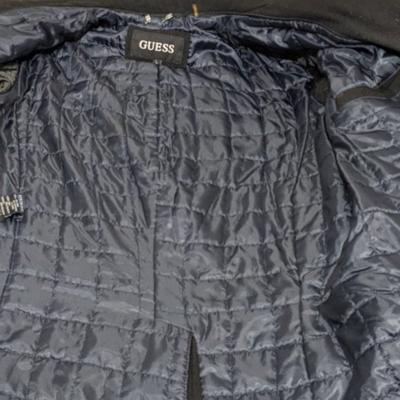 Men’s Guess Brandon Wool Blend Style Long Button Coat Sz Large Black - Picture 13 of 16